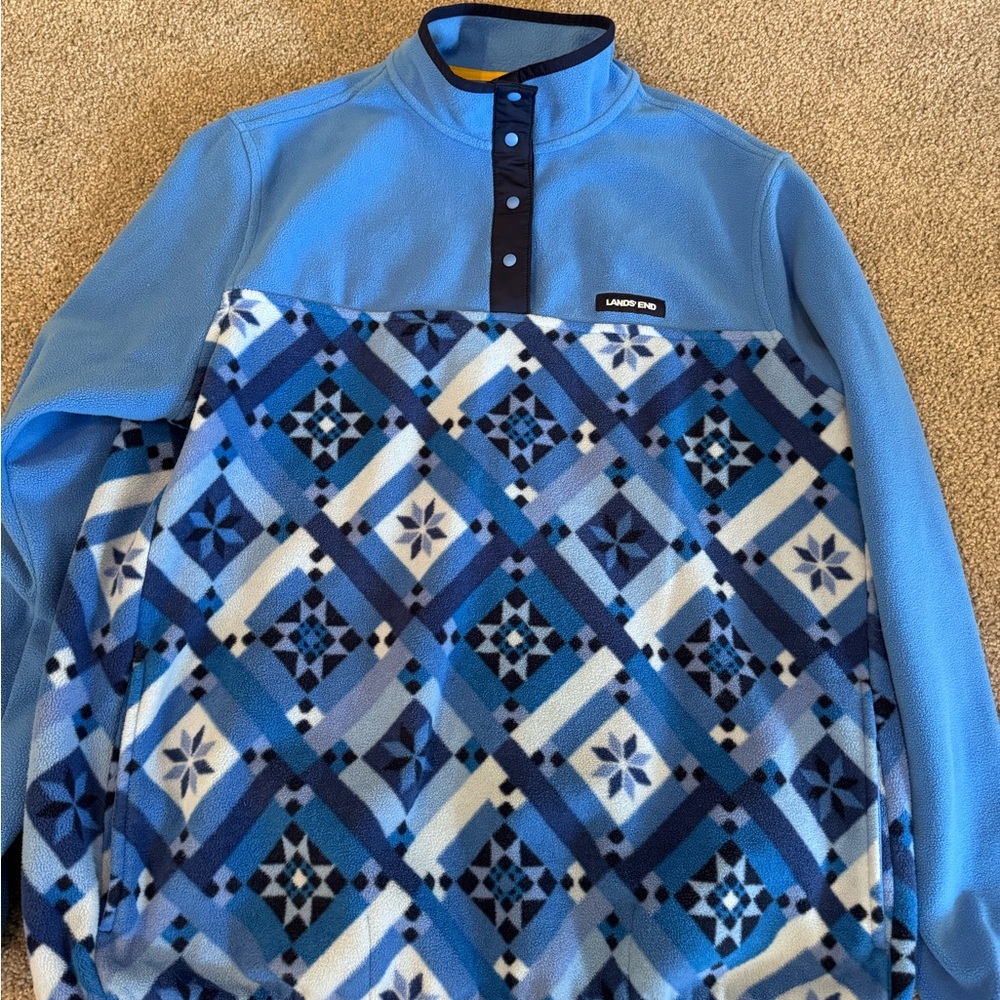 Lands End Aztec 1/4 Snap Fleece Pullover Cozy Womens Sz Large - Picture 4 of 5